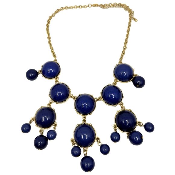 Navy Blue Cabochon Chandelier Statement Necklace 22” Bubbles Runway Gold Tone - Picture 10 of 16